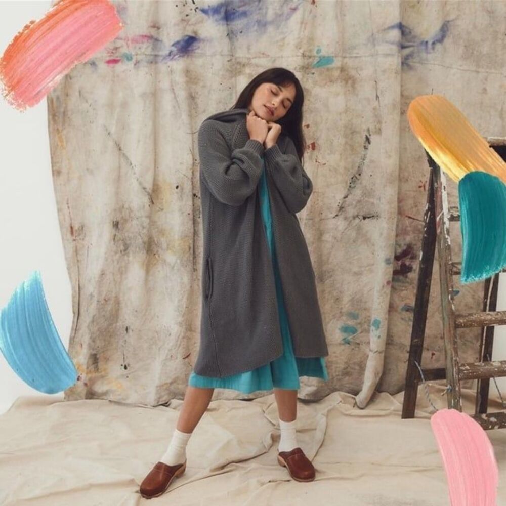 Wares by Olli Ella The Flora Moss Knit Cardigan in Grey